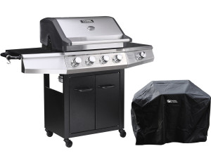 Gas BBQ gasbarbecue barbecue "Bingo 5" - 5 branders waarvan 1 zijbrander - 15,2 kW + beschermhoes - Zwart