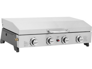 Plancha gas 4 branders bbq gasgrill bakplaat met deksel "Fasto" - 10 kW - Grijs