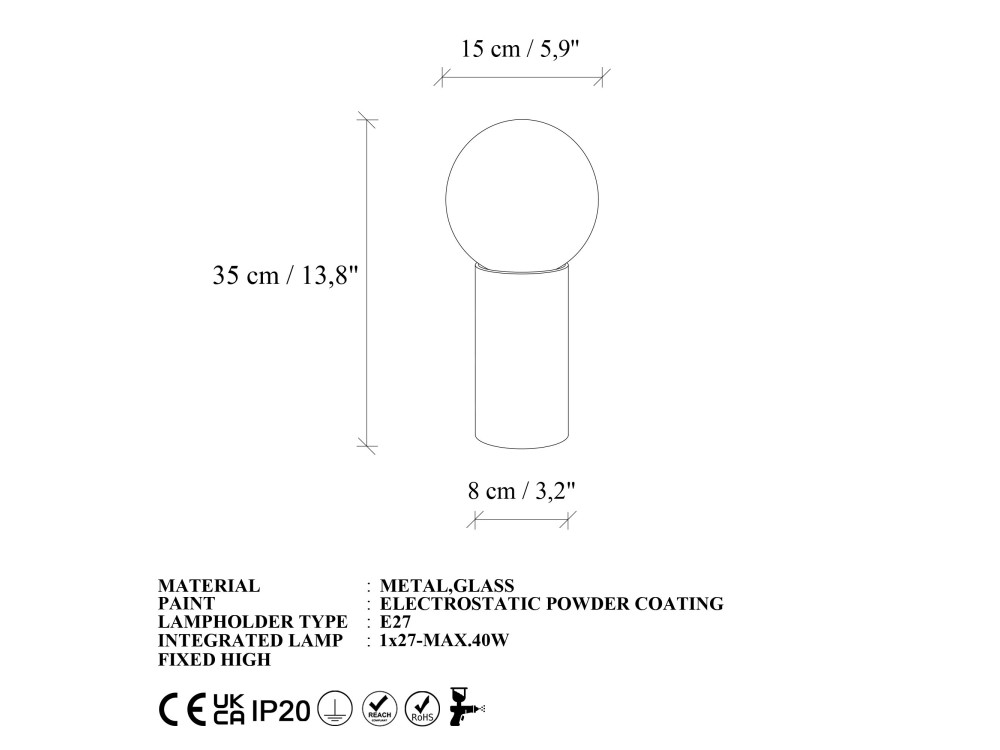 Metalen tafellamp "Polo" - 15 x 15 x 35 cm - Geel