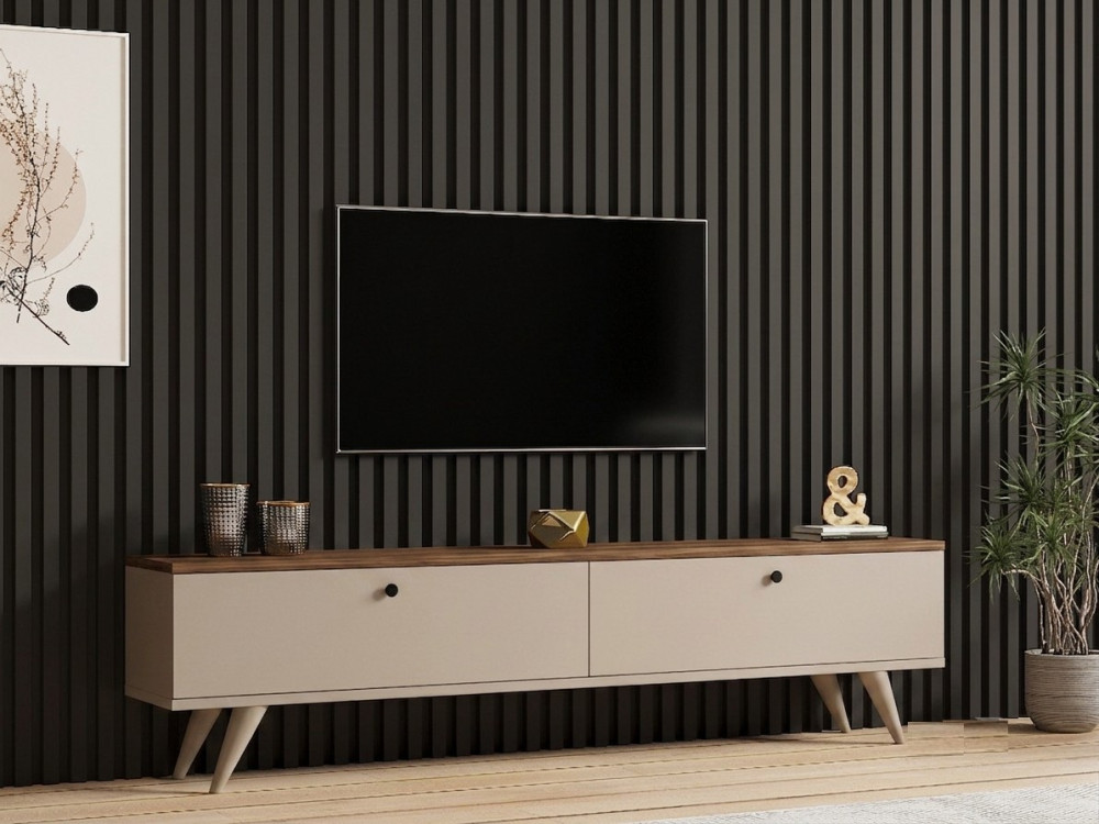 Houten tv-meubel "Paris" - 160 x 25 x 40 cm - Notenhout / Kasjmier