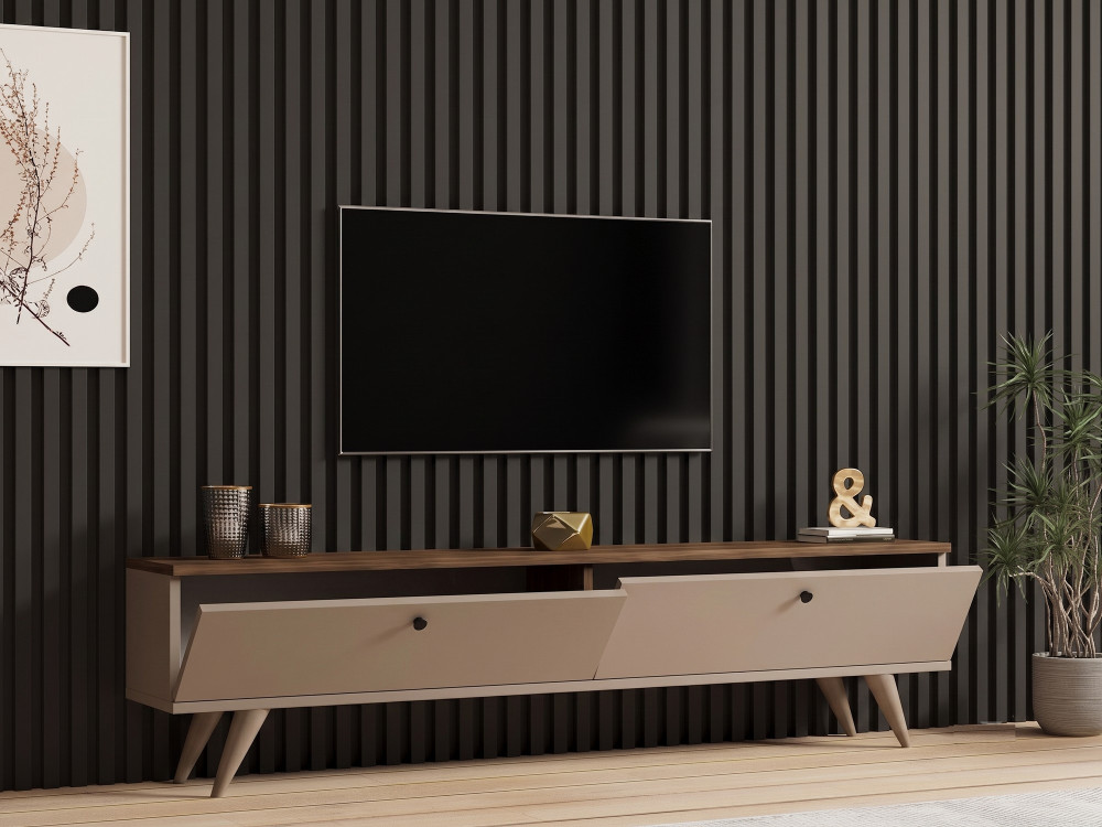 Houten tv-meubel "Paris" - 160 x 25 x 40 cm - Notenhout / Kasjmier