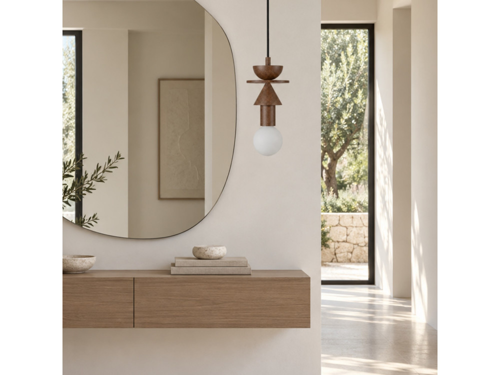 Houten hanglamp "Rotas" - 13 x 13 x 118 cm - Bruin