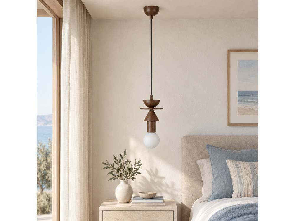 Houten hanglamp "Rotas" - 13 x 13 x 118 cm - Bruin