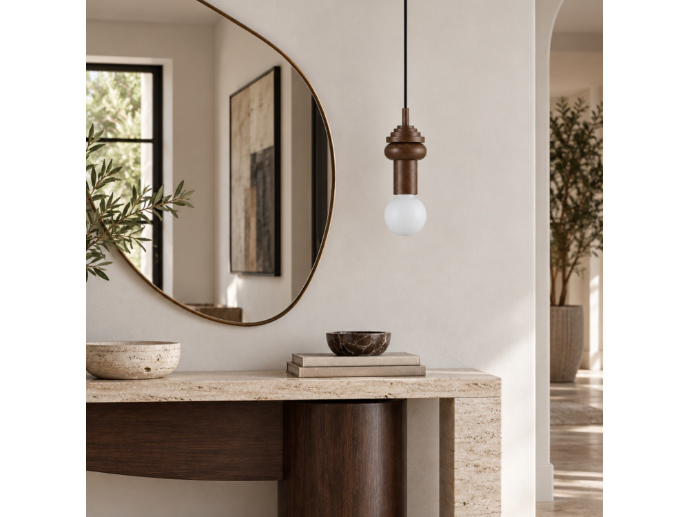 Houten hanglamp "Rotas" - 10 x 10 x 113 cm - Bruin