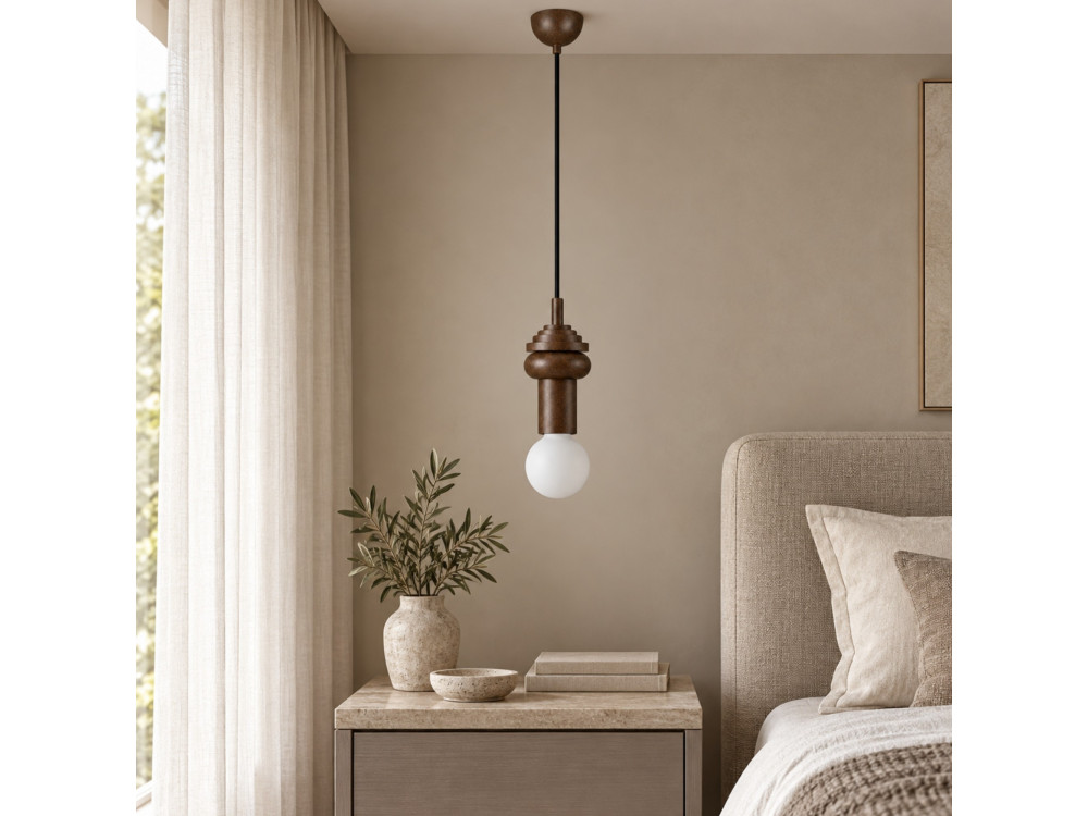 Houten hanglamp "Rotas" - 10 x 10 x 113 cm - Bruin