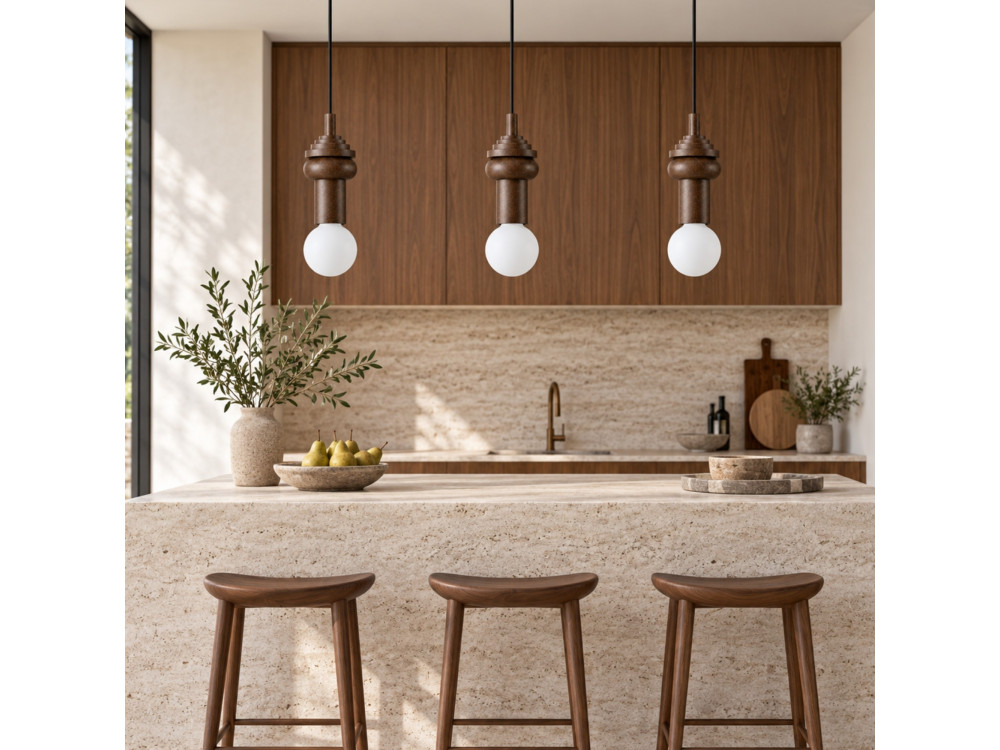 Houten hanglamp "Rotas" - 10 x 10 x 113 cm - Bruin