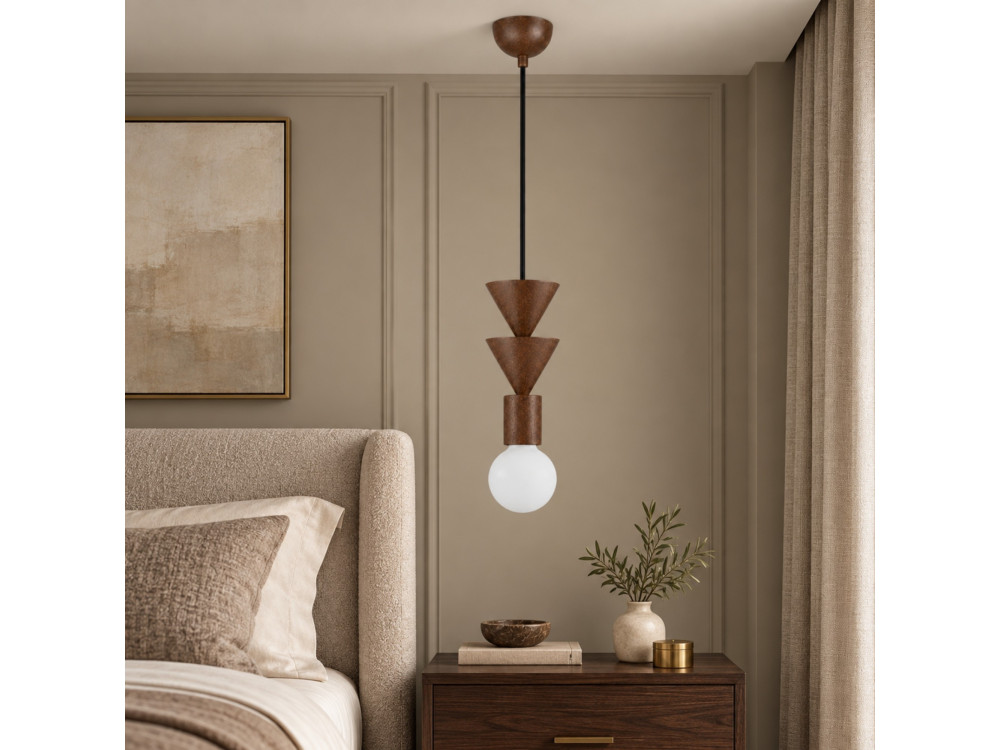 Houten hanglamp "Rotas" - 10 x 10 x 115 cm - Bruin