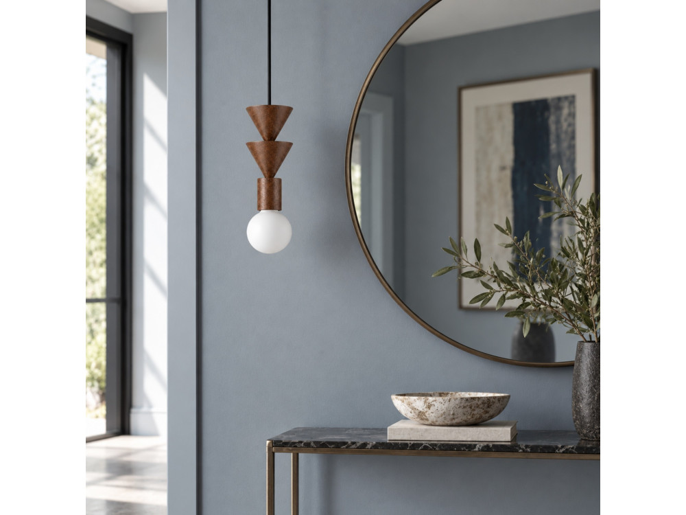 Houten hanglamp "Rotas" - 10 x 10 x 115 cm - Bruin
