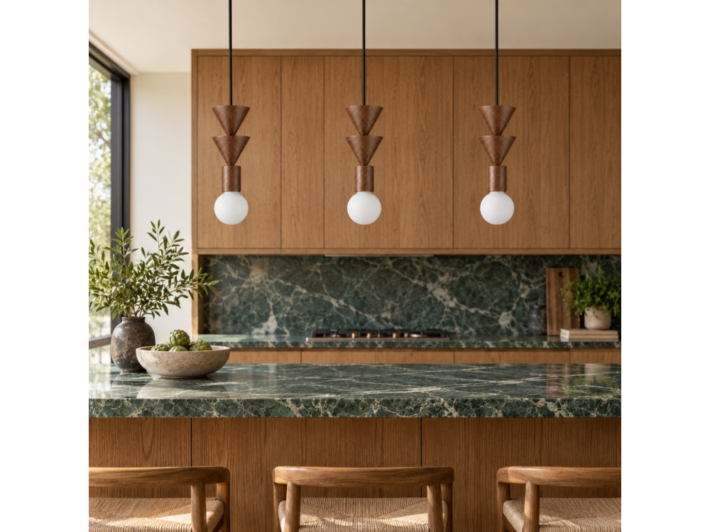 Houten hanglamp "Rotas" - 10 x 10 x 115 cm - Bruin