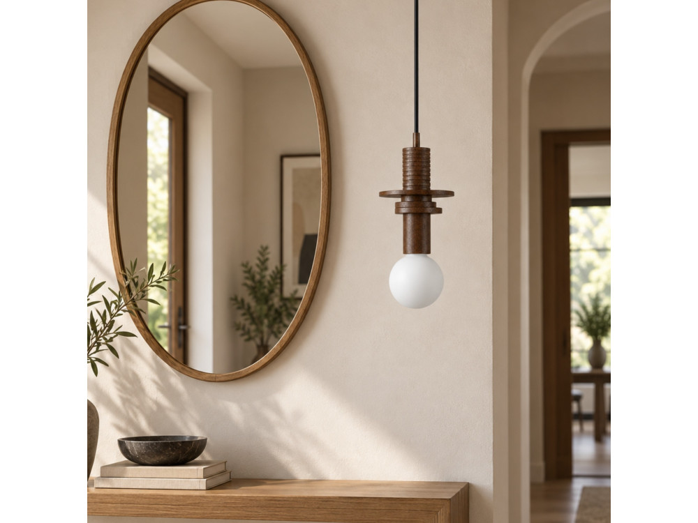 Houten hanglamp "Rotas" - 13 x 13 x 113 cm - Bruin