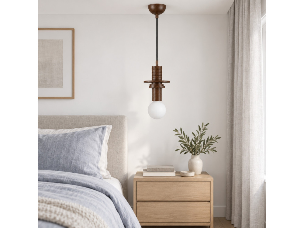 Houten hanglamp "Rotas" - 13 x 13 x 113 cm - Bruin