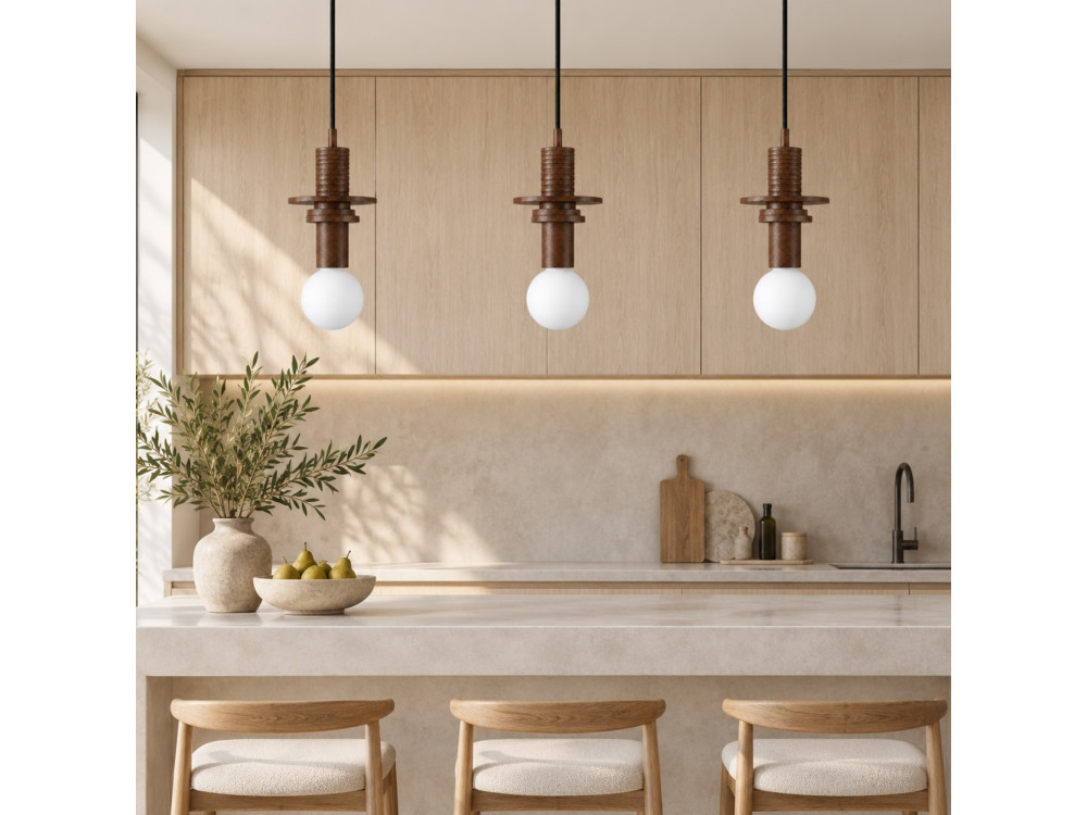 Houten hanglamp "Rotas" - 13 x 13 x 113 cm - Bruin