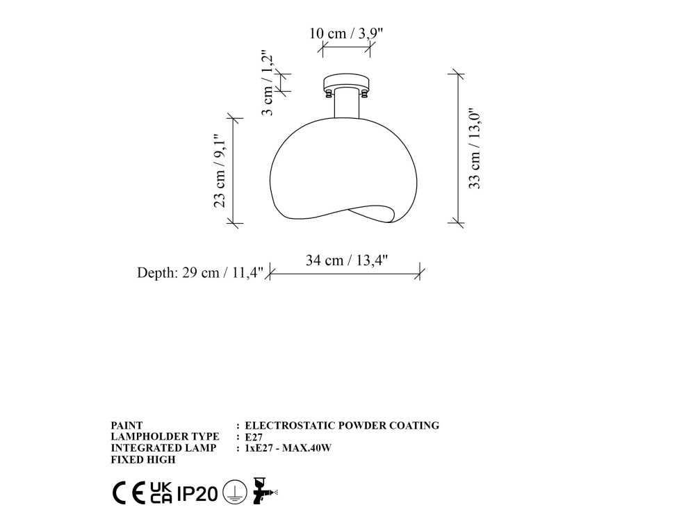 Metalen plafondlamp "Yontu" - 34 x 29 x 33 cm - Wit