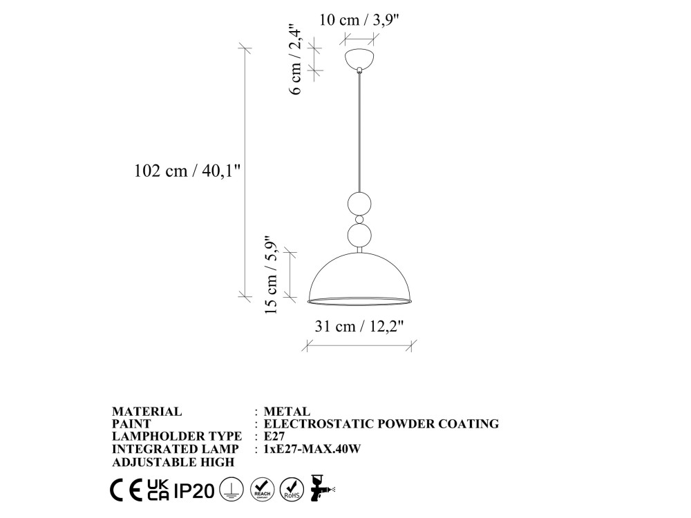 Metalen hanglamp "Bubble" - 31 x 31 cm - Koper