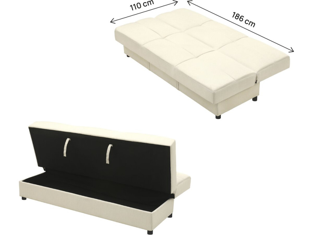 Clic-Clac "Enzo" bank - 186 x 80 x 87 cm - 3 zits - Beige