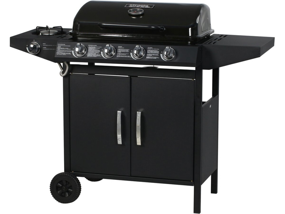 Gas BBQ gasbarbecue barbecue "Festa 5" - 5 branders waarvan 1 zijbrander - 12,9 Kw- Zwart