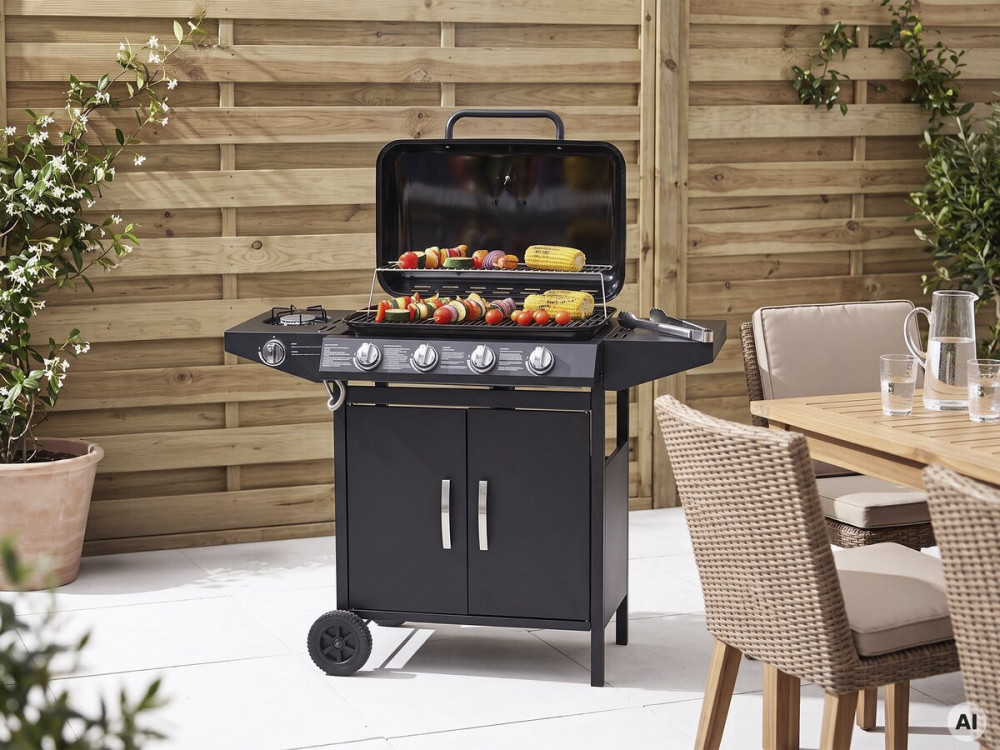 Gas BBQ gasbarbecue barbecue "Festa 5" - 5 branders waarvan 1 zijbrander - 12,9 Kw- Zwart