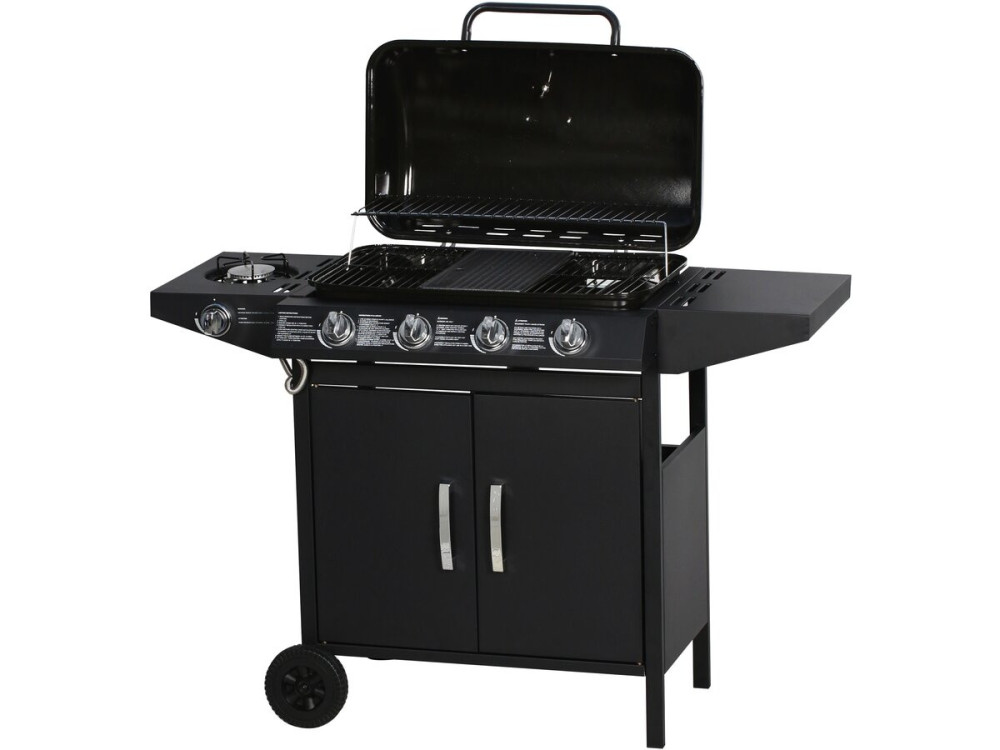 Gas BBQ gasbarbecue barbecue "Festa 5" - 5 branders waarvan 1 zijbrander - 12,9 Kw- Zwart