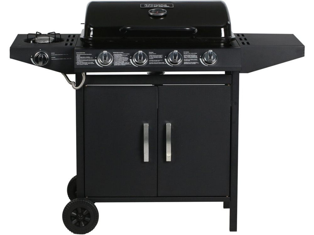 Gas BBQ gasbarbecue barbecue "Festa 5" - 5 branders waarvan 1 zijbrander - 12,9 Kw- Zwart