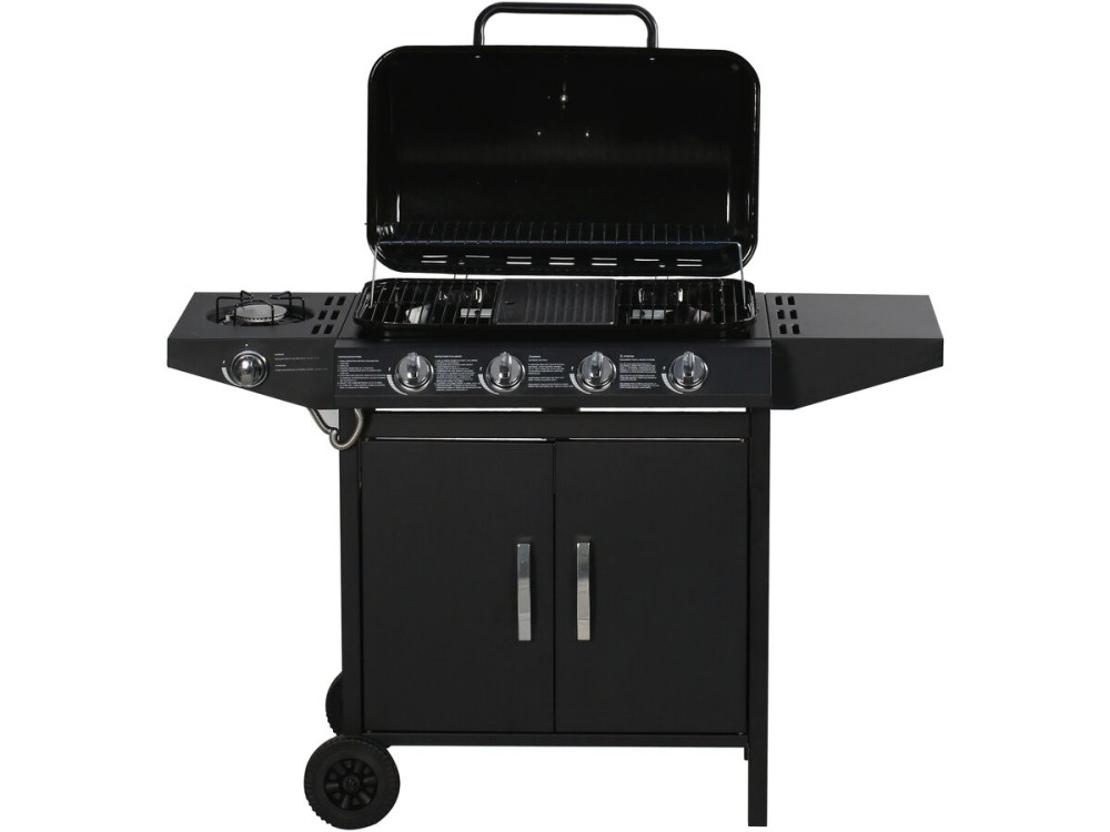 Gas BBQ gasbarbecue barbecue "Festa 5" - 5 branders waarvan 1 zijbrander - 12,9 Kw- Zwart