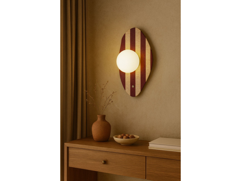 Travertijn wandlamp "Push" - Beige / Wit / Rood