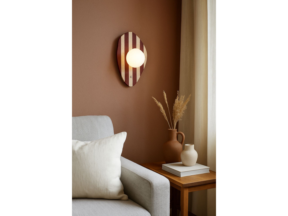 Travertijn wandlamp "Push" - Beige / Wit / Rood