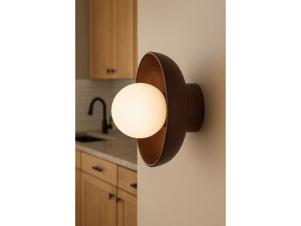 Houten wandlamp "Hand-S" - Notenhout / Wit