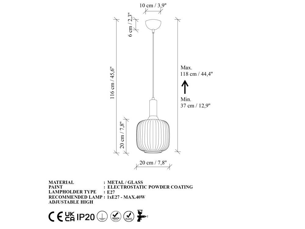 Metalen hanglamp "Asker" - 20 x 20 cm - Goudkleurig