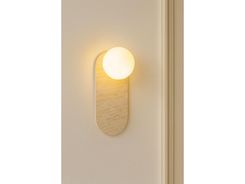 Travertijn wandlamp "Tor All" - 18 x 1 cm - Beige / Wit