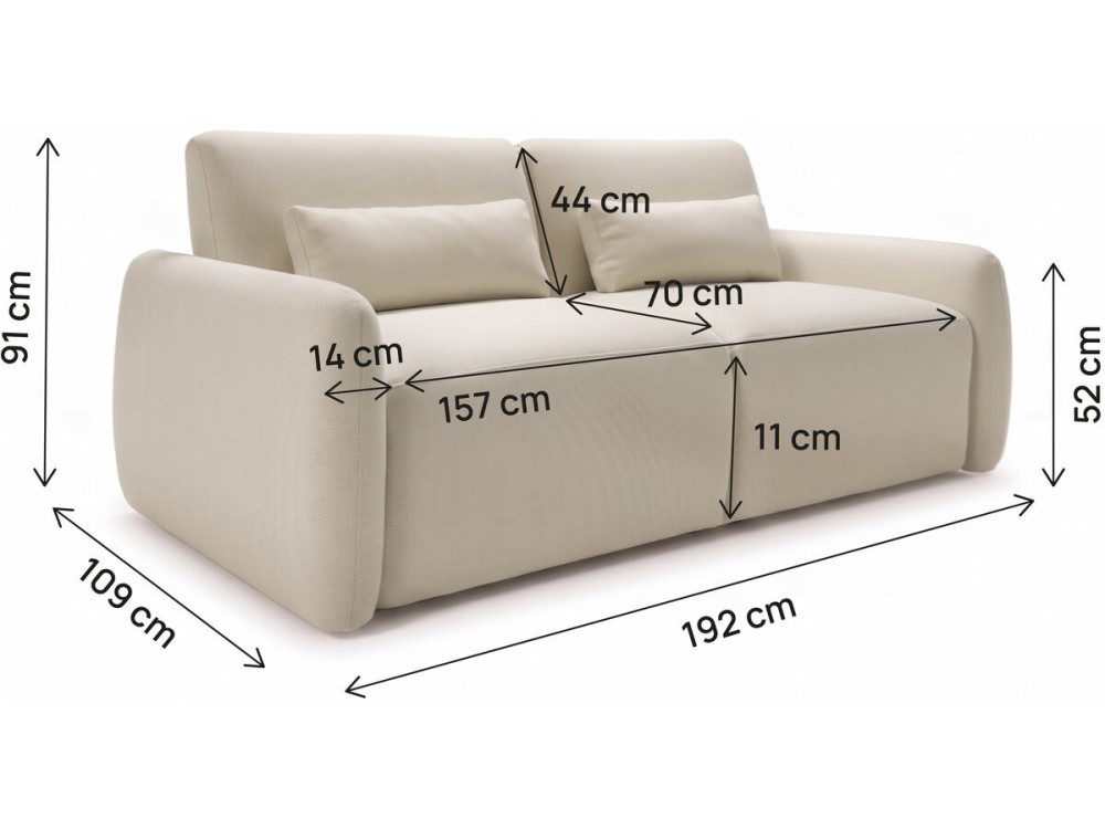Express-slaapbank "Aurelie" - Matras 18 cm - Slaapbreedte 140 cm - 3-zits - Beige