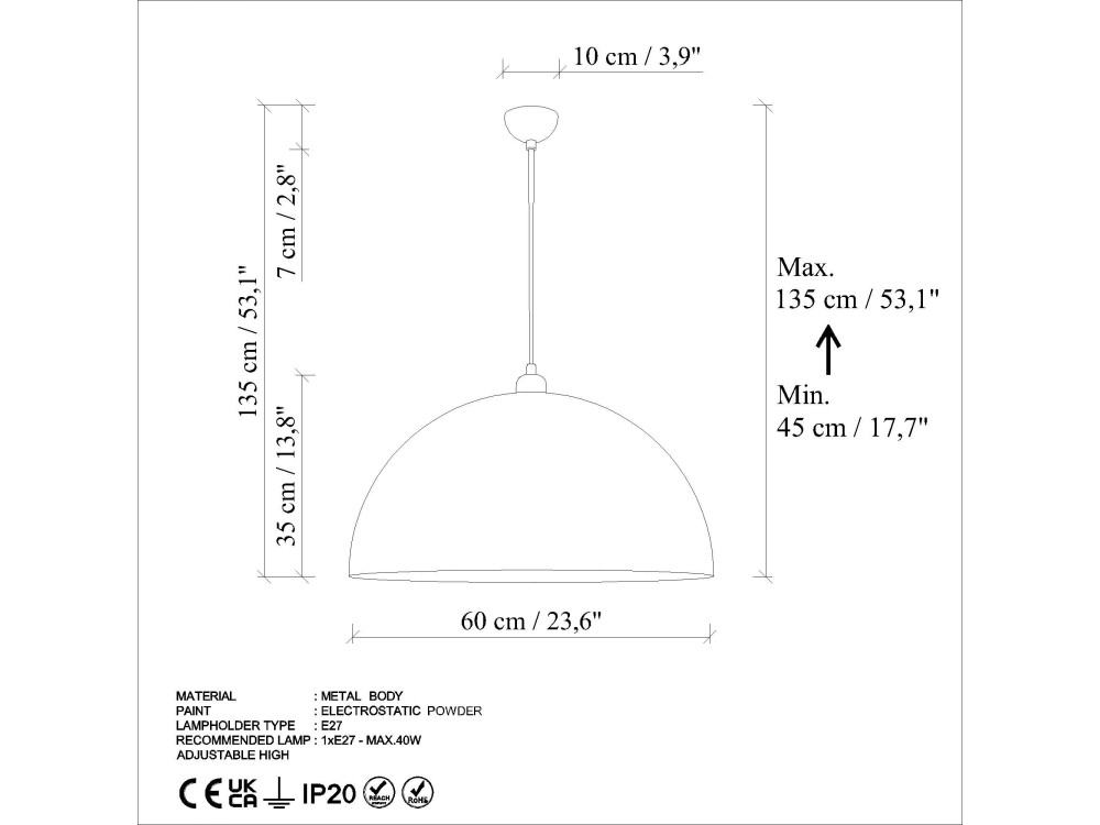 Metalen hanglamp "Kure" - 60 x 60 cm - Antiek