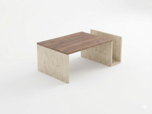 Houten salontafel "Memo" - 86,8 x 32,4 x 50 cm - Travertijn / Venezia-notenhout
