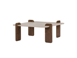 Houten salontafel "Marais" - 117 x 35 x 117 cm - Travertijn / Venezia-notenhout