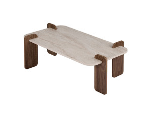 Houten salontafel "Renard" - 147 x 35 x 87 cm - Travertijn / Venezia-notenhout