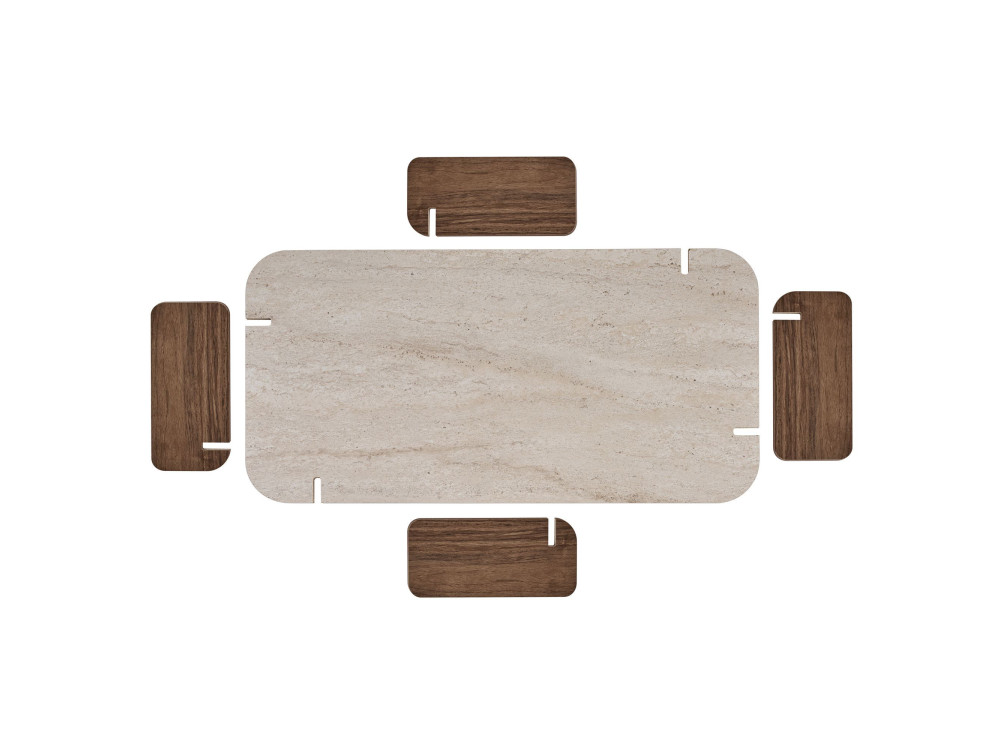 Houten salontafel "Renard" - 147 x 35 x 87 cm - Travertijn / Venezia-notenhout