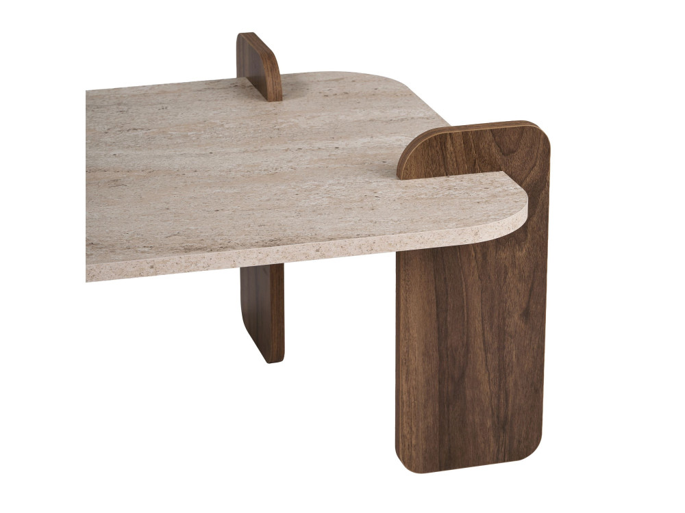 Houten salontafel "Renard" - 147 x 35 x 87 cm - Travertijn / Venezia-notenhout