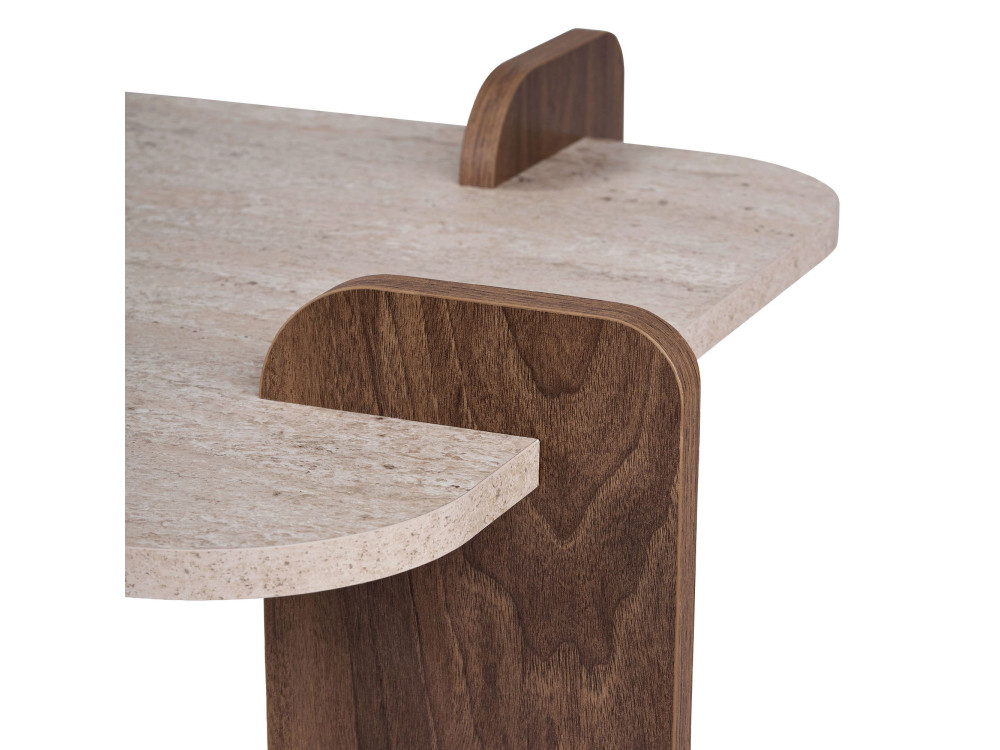 Houten salontafel "Renard" - 147 x 35 x 87 cm - Travertijn / Venezia-notenhout