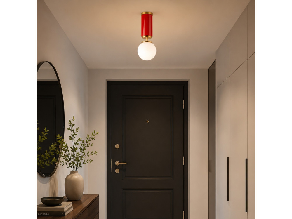 Metalen plafondlamp "Moira" - 15 x 15 x 38 cm - Rood