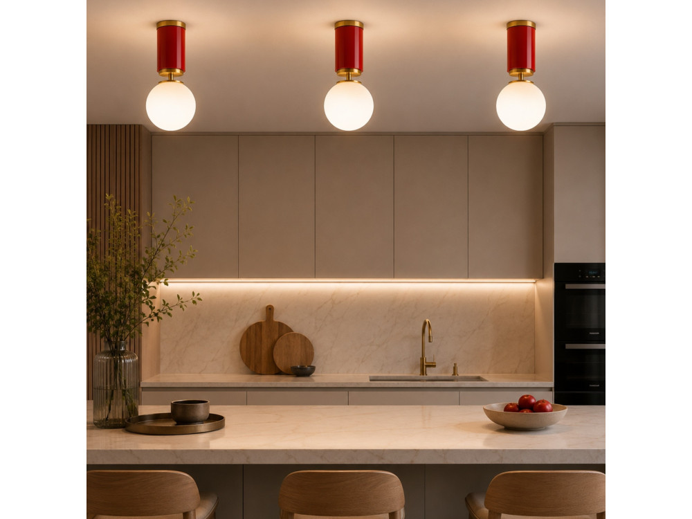 Metalen plafondlamp "Moira" - 15 x 15 x 38 cm - Rood