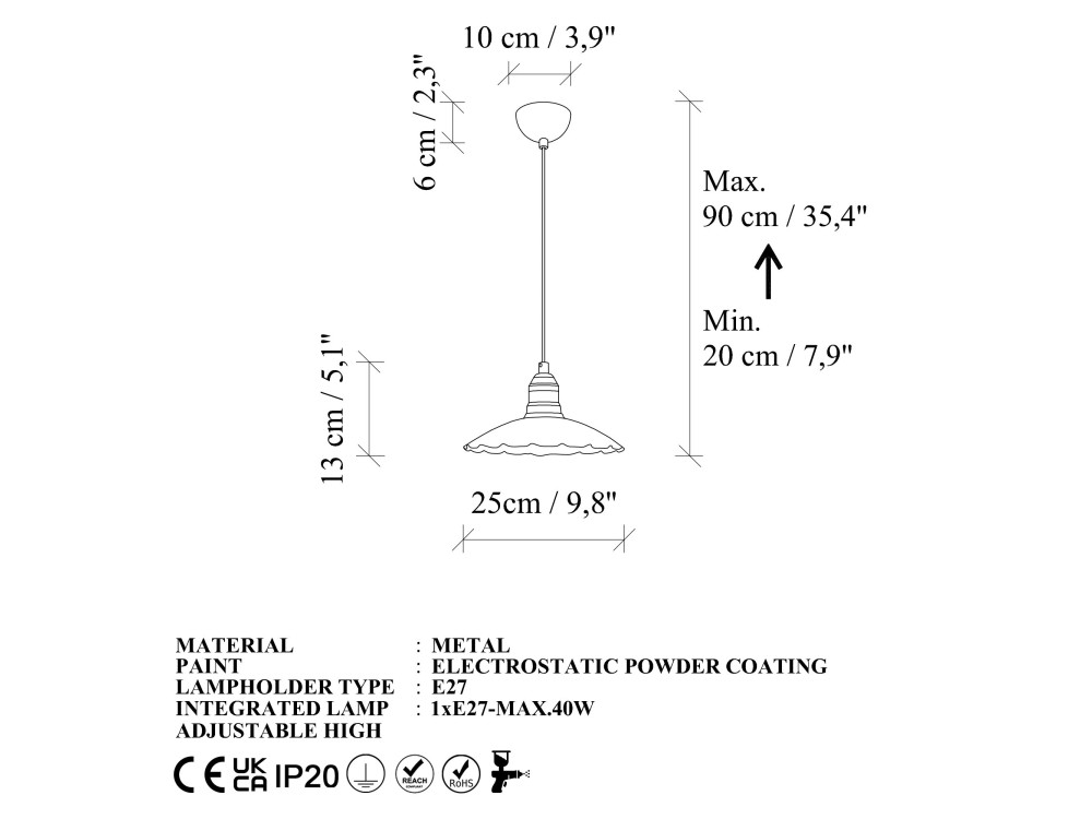 Metalen hanglamp "Volan" - 25 x 25 cm - Bordeaux