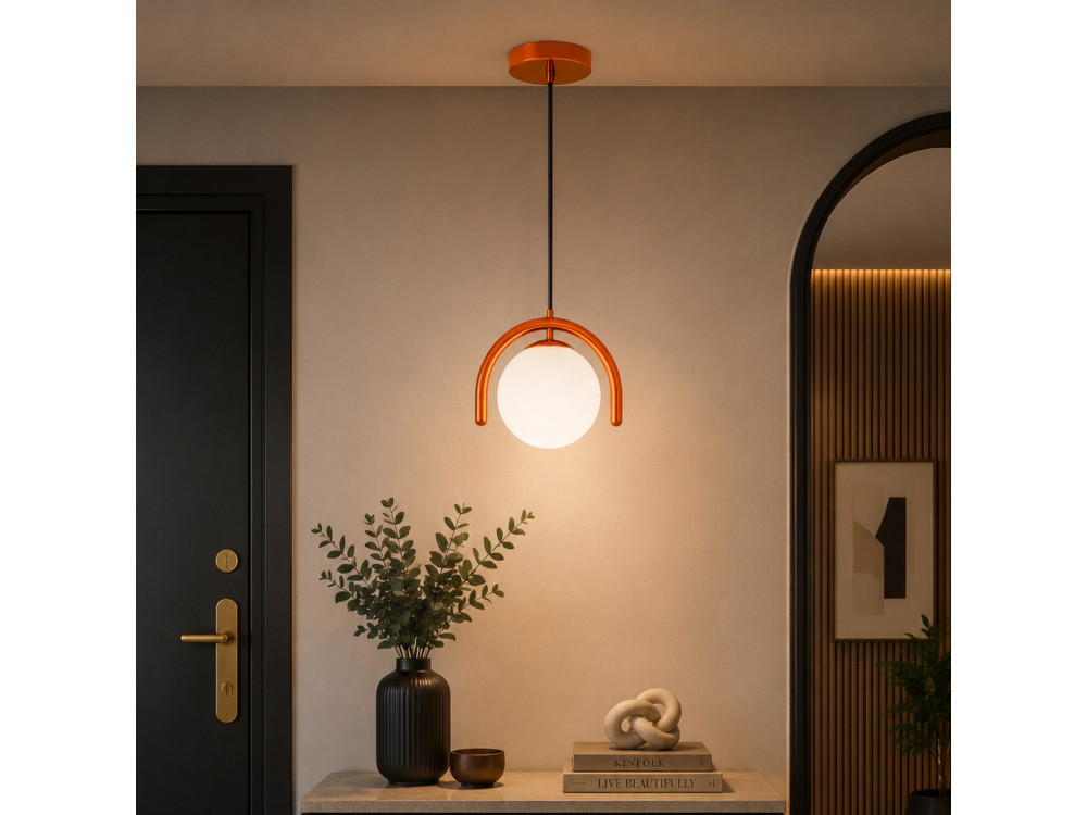 Metalen hanglamp "GEDIK-20441" - 20 x 20 cm - Bruin / Oranje