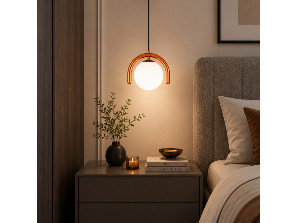 Metalen hanglamp "GEDIK-20441" - 20 x 20 cm - Bruin / Oranje