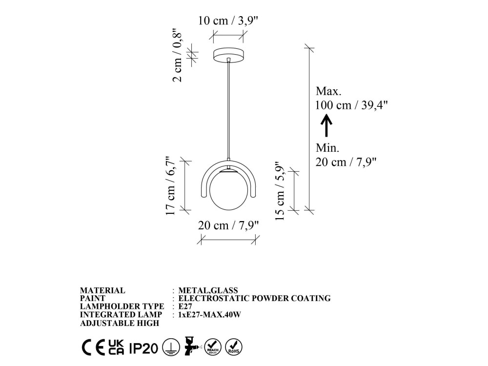 Metalen hanglamp "GEDIK-20441" - 20 x 20 cm - Muntgroen