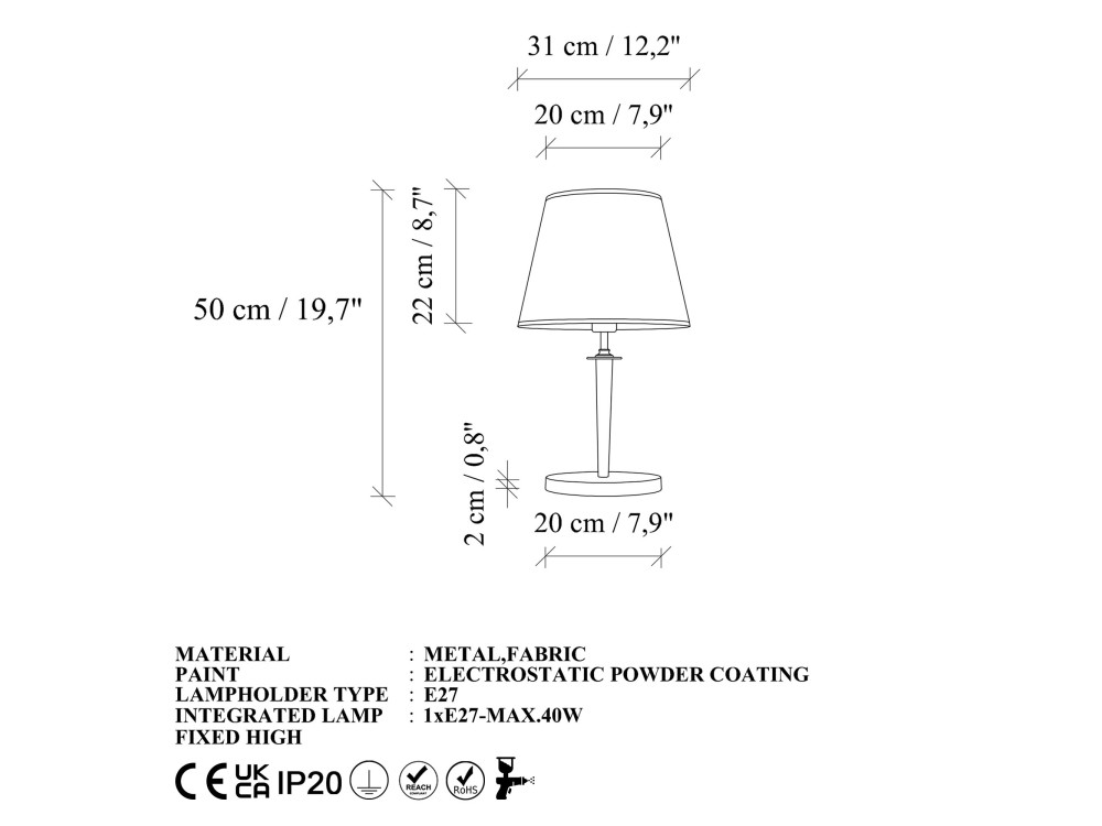 Metalen tafellamp "Milano" - 31 x 31 cm - Beige