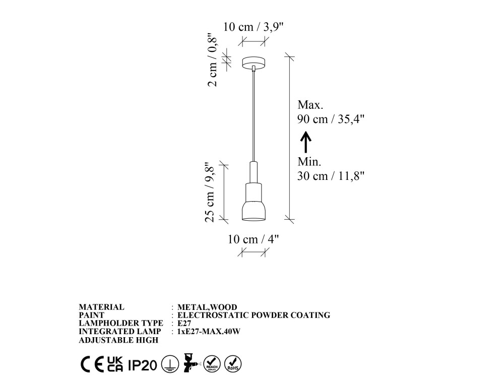 Metalen hanglamp "Elwood" - 10 x 25 cm - Groen