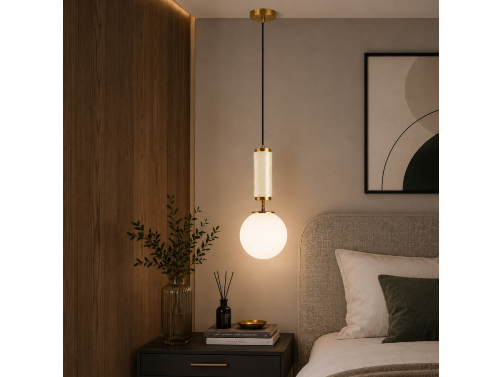 Metalen hanglamp "Moira" - 15 x 15 x 120 cm - Beige
