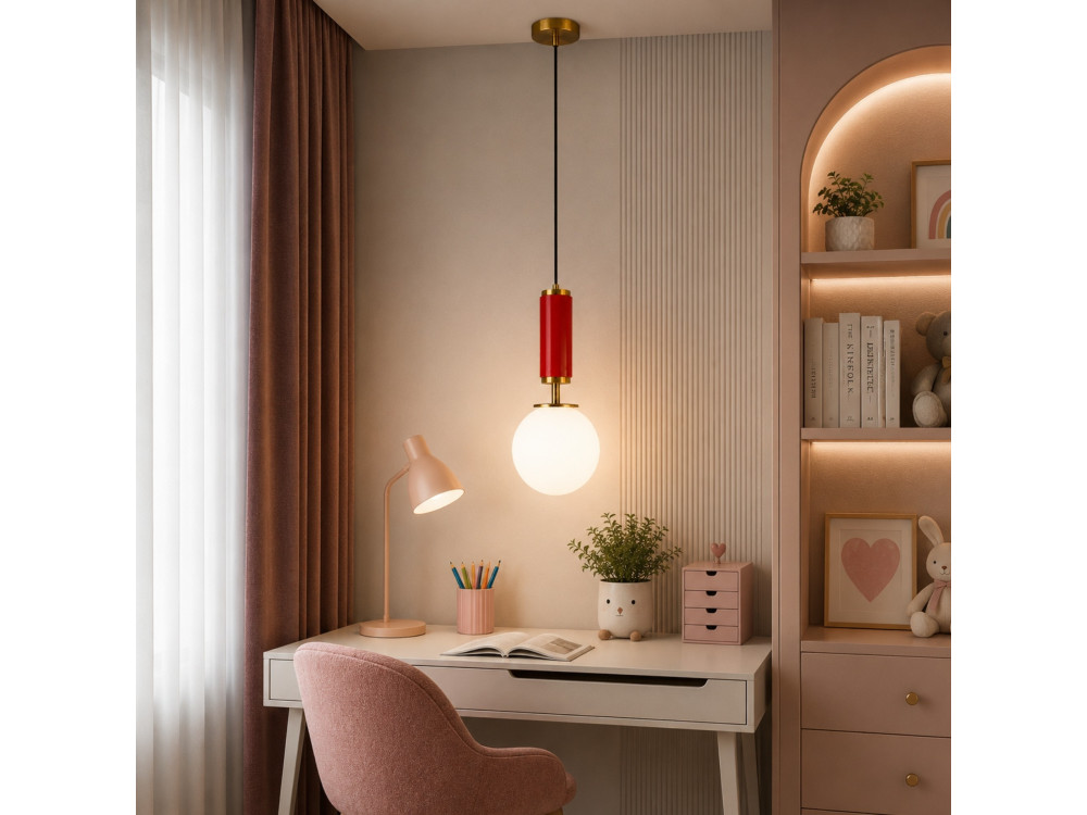 Metalen hanglamp "Moira" - 15 x 15 x 120 cm - Rood