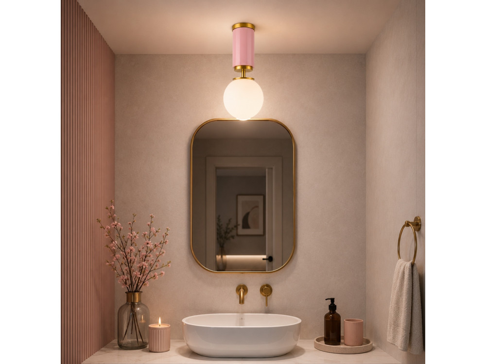 Metalen plafondlamp "Moira" - 15 x 15 x 38 cm - Roze