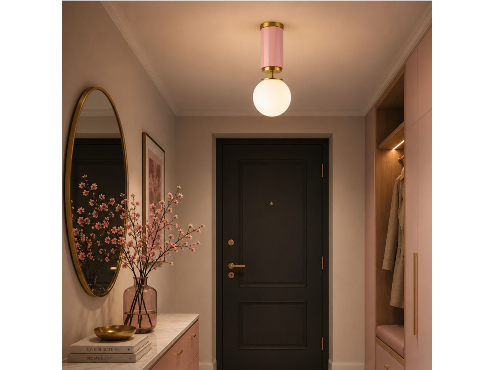 Metalen plafondlamp "Moira" - 15 x 15 x 38 cm - Roze