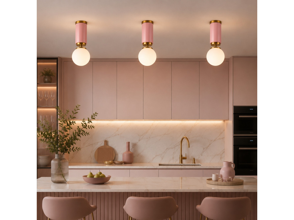 Metalen plafondlamp "Moira" - 15 x 15 x 38 cm - Roze